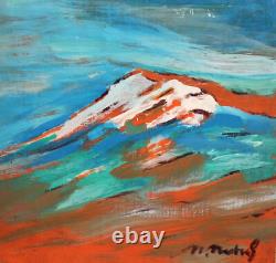 Tableau ancien huile fauve paysage de montagne signé