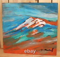 Tableau ancien huile fauve paysage de montagne signé