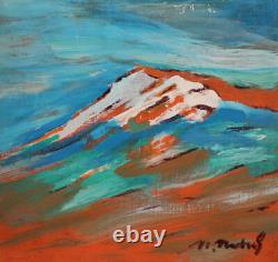 Tableau ancien huile fauve paysage de montagne signé