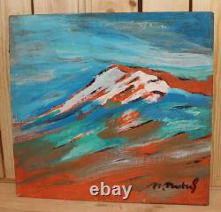 Tableau ancien huile fauve paysage de montagne signé