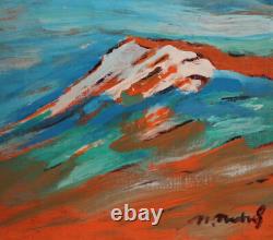 Tableau ancien huile fauve paysage de montagne signé