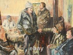 Tableau ancien huile impressionniste figurines composition portrait