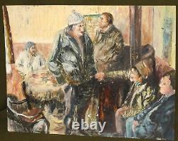 Tableau ancien huile impressionniste figurines composition portrait