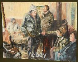 Tableau ancien huile impressionniste figurines composition portrait