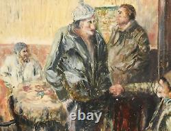 Tableau ancien huile impressionniste figurines composition portrait