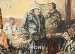 Tableau ancien huile impressionniste figurines composition portrait