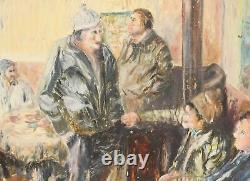 Tableau ancien huile impressionniste figurines composition portrait