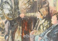 Tableau ancien huile impressionniste figurines composition portrait