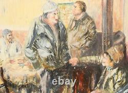 Tableau ancien huile impressionniste figurines composition portrait