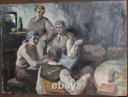 Tableau ancien huile impressionniste figurines portrait