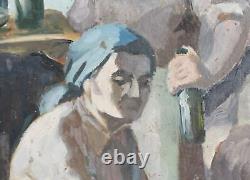 Tableau ancien huile impressionniste figurines portrait