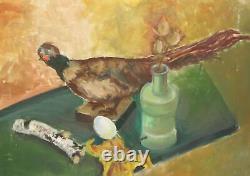 Tableau ancien huile impressionniste nature morte oiseau