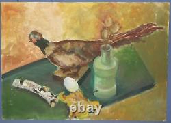 Tableau ancien huile impressionniste nature morte oiseau