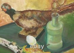 Tableau ancien huile impressionniste nature morte oiseau