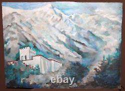 Tableau ancien huile impressionniste paysage de montagne signé
