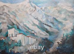 Tableau ancien huile impressionniste paysage de montagne signé