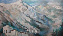 Tableau ancien huile impressionniste paysage de montagne signé