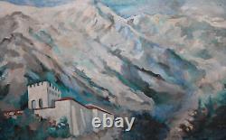 Tableau ancien huile impressionniste paysage de montagne signé