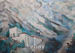 Tableau ancien huile impressionniste paysage de montagne signé