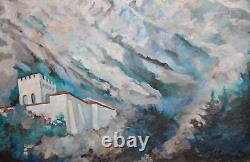 Tableau ancien huile impressionniste paysage de montagne signé