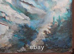 Tableau ancien huile impressionniste paysage de montagne signé