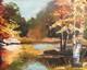 Tableau ancien huile impressionniste paysage fluvial
