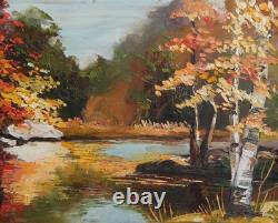 Tableau ancien huile impressionniste paysage fluvial