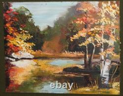 Tableau ancien huile impressionniste paysage fluvial