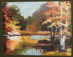 Tableau ancien huile impressionniste paysage fluvial
