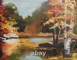 Tableau ancien huile impressionniste paysage fluvial