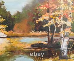 Tableau ancien huile impressionniste paysage fluvial