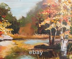 Tableau ancien huile impressionniste paysage fluvial