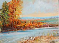 Tableau ancien huile impressionniste paysage fluvial signé