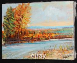Tableau ancien huile impressionniste paysage fluvial signé