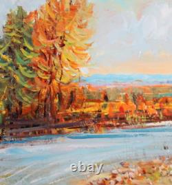 Tableau ancien huile impressionniste paysage fluvial signé