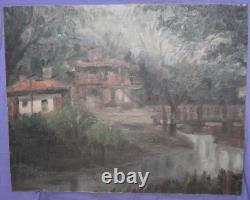 Tableau ancien huile impressionniste paysage forestier