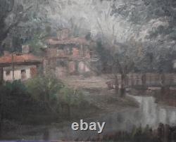 Tableau ancien huile impressionniste paysage forestier