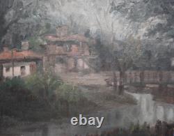 Tableau ancien huile impressionniste paysage forestier