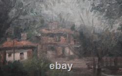 Tableau ancien huile impressionniste paysage forestier