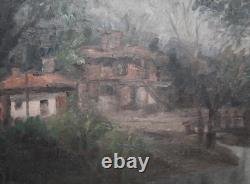 Tableau ancien huile impressionniste paysage forestier