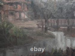 Tableau ancien huile impressionniste paysage forestier