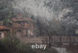 Tableau ancien huile impressionniste paysage forestier