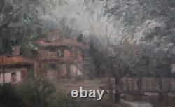 Tableau ancien huile impressionniste paysage forestier