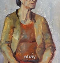 Tableau ancien huile impressionniste portrait de dame