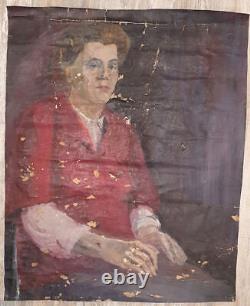 Tableau ancien huile impressionniste portrait de femme