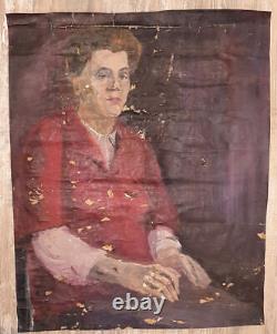 Tableau ancien huile impressionniste portrait de femme