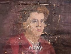 Tableau ancien huile impressionniste portrait de femme