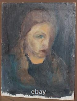 Tableau ancien huile impressionniste portrait de femme