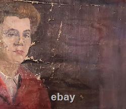 Tableau ancien huile impressionniste portrait de femme