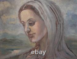 Tableau ancien huile impressionniste portrait de femme